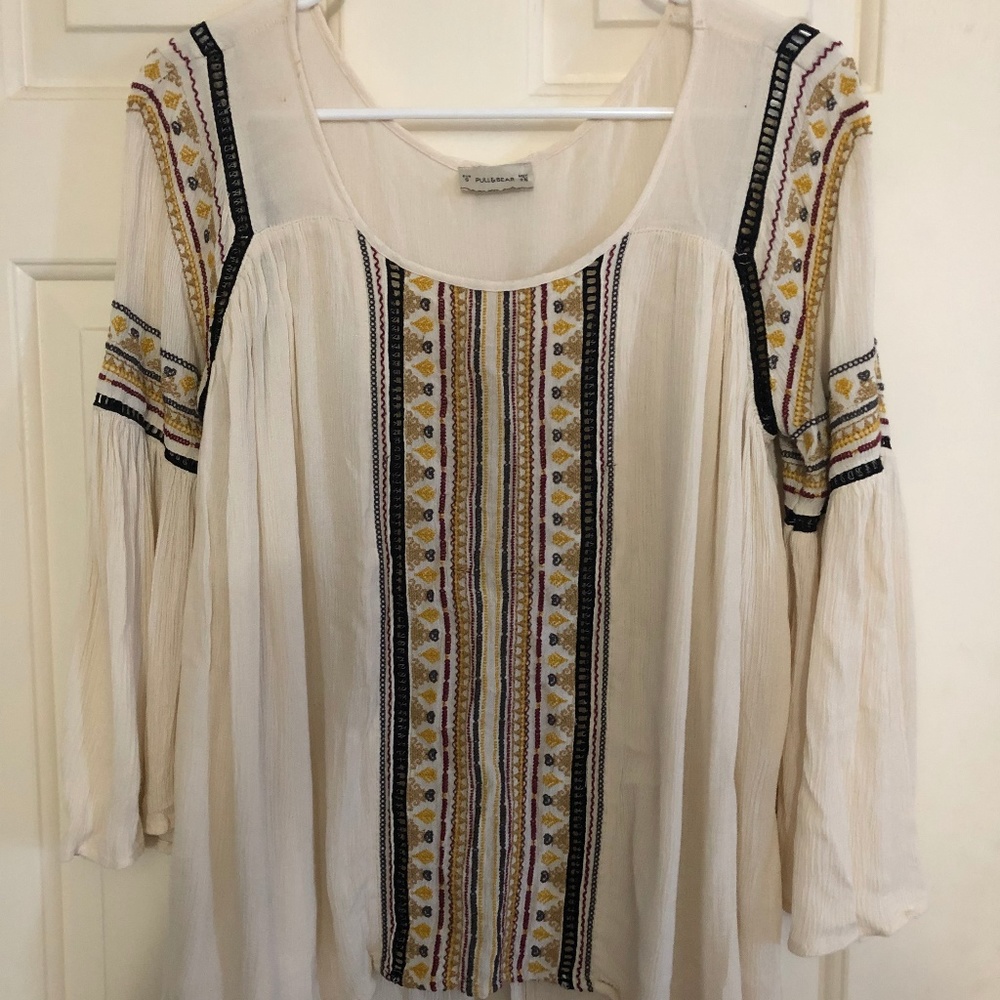 Pull & Bear cream embroidered tunic